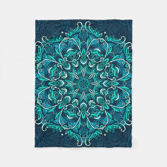 Blue ethnic mandala. Raster copy Fleece Blanket (Front)
