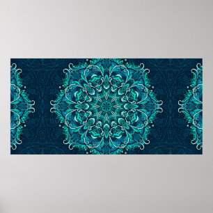 Blue ethnic mandala. Raster copy Poster