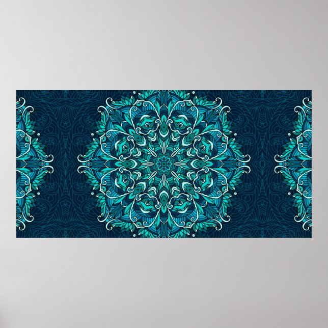 Blue ethnic mandala. Raster copy Poster (Front)