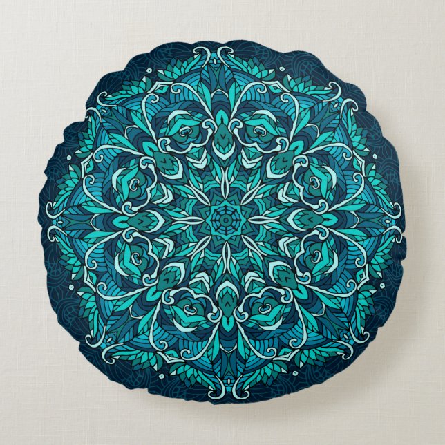 Blue ethnic mandala. Raster copy Round Cushion (Front)