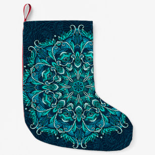 Blue ethnic mandala. Raster copy Small Christmas Stocking