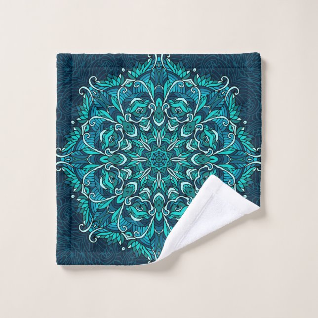 Blue ethnic mandala. Raster copy Wash Cloth (Wash Cloth)