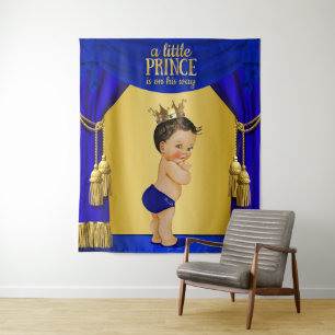 Blue Ethnic Prince Baby Shower Backdrop Tapestry