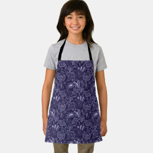 Blue ethnic vintage paisley floral pattern apron