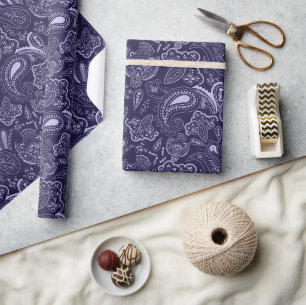 Blue ethnic vintage paisley floral pattern wrapping paper