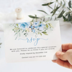 Blue eucalyptus Boy Baptism RSVP card
