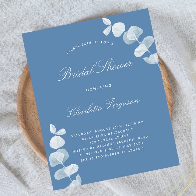 Blue eucalyptus bridal shower budget invitation flyer (Creator Uploaded)