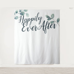Blue Eucalyptus Happily Ever Wedding Backdrop Tapestry