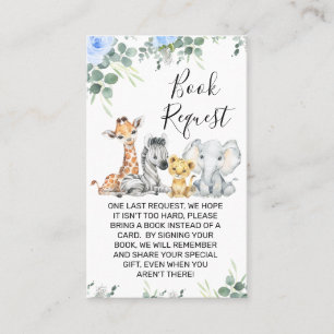 Blue Eucalyptus Safari Baby Shower Book Request Business Card