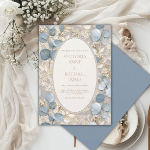 Blue Eucalyptus Vintage Elegant Wedding Invitation