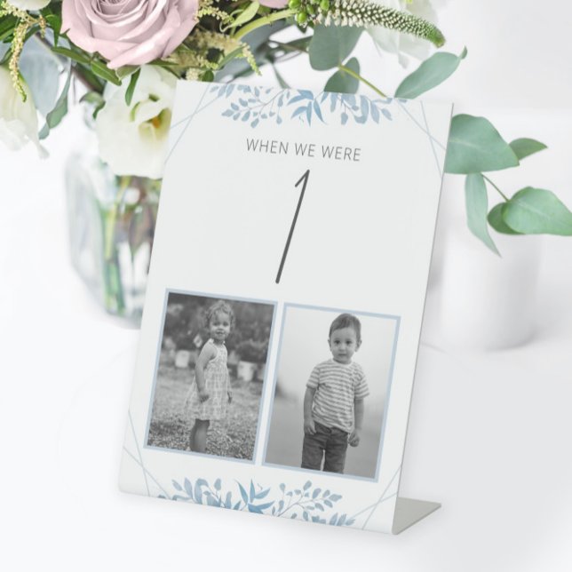 Blue Eucalyptus Wedding Age Table Number Pedestal Sign (Creator Uploaded)