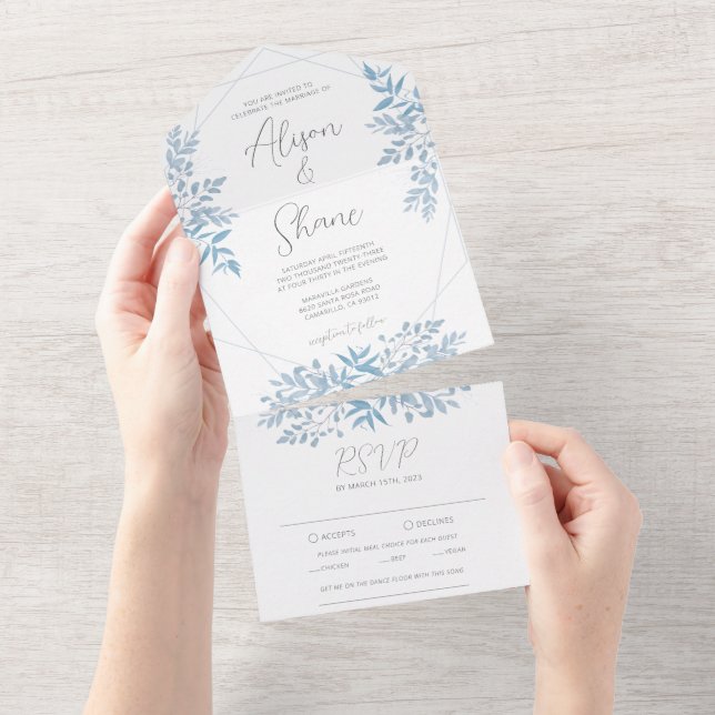 Blue Eucalyptus Wedding All In One Invitation (Tearaway)