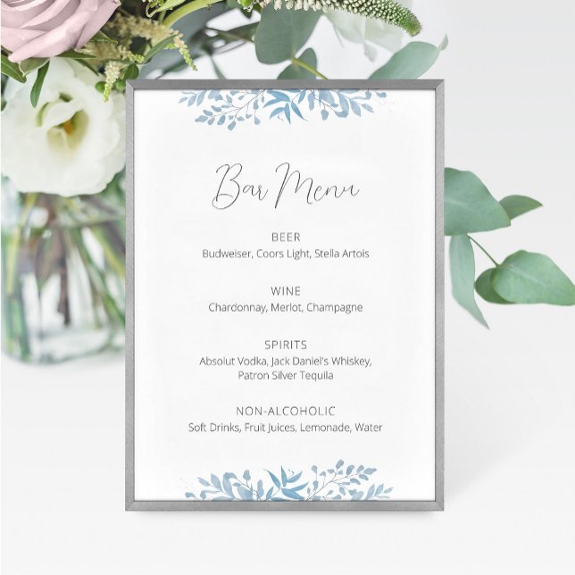 Blue Eucalyptus Wedding Bar Menu Sign (Creator Uploaded)
