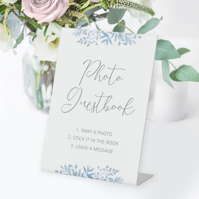 Blue Eucalyptus Wedding Photo Guestbook Pedestal Sign (Creator Uploaded)