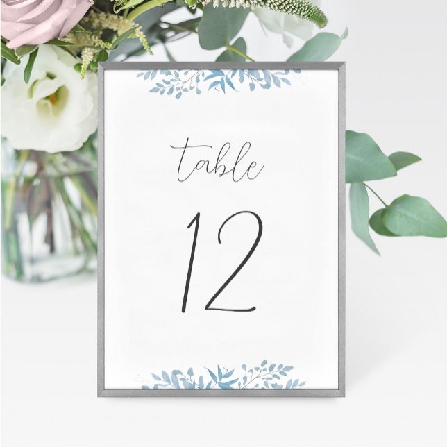 Blue Eucalyptus Wedding Table Number Card (Creator Uploaded)