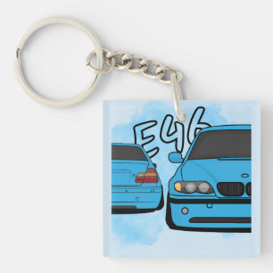 Blue European Sports Sedan Cartoon Car Enthusiast Key Ring