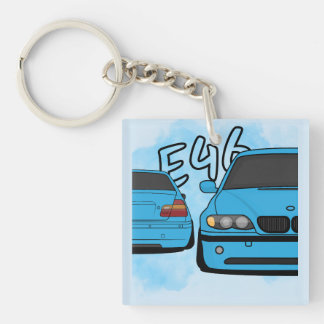 Blue European Sports Sedan Cartoon Car Enthusiast Key Ring