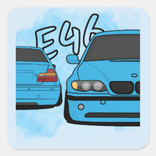 Blue European Sports Sedan Cartoon Car Enthusiast Square Sticker