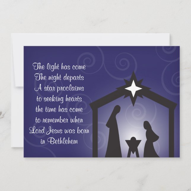 Blue Evening Modern Christmas Nativity Flat Card (Front)