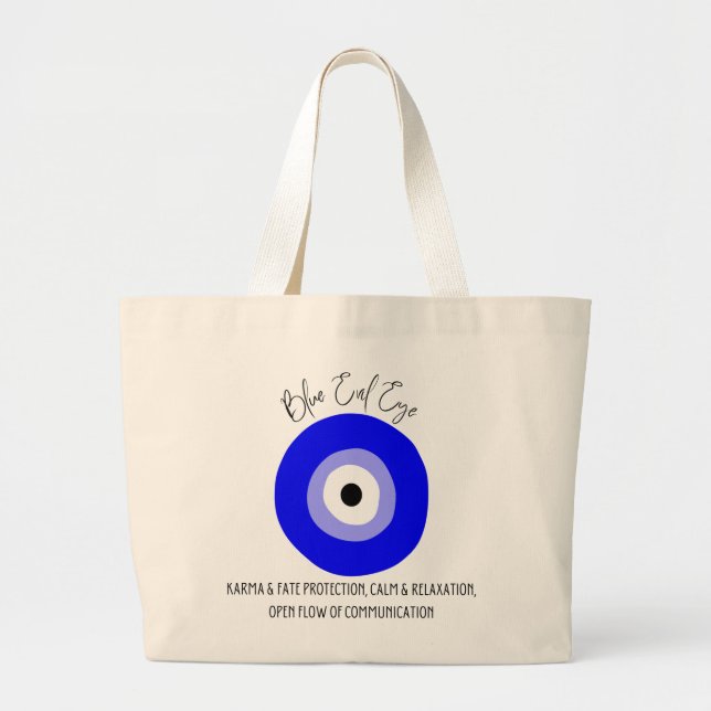 Blue Evil Eye Amulet Large Tote Bag (Front)
