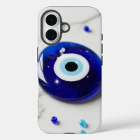 Blue Evil Eye Amulet on White Marble Surface