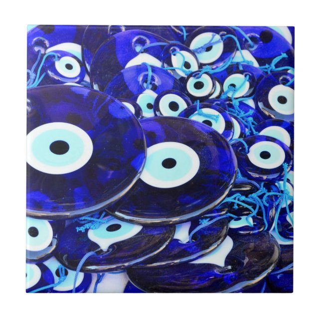 Blue Evil Eye amulets Ceramic Tile (Front)