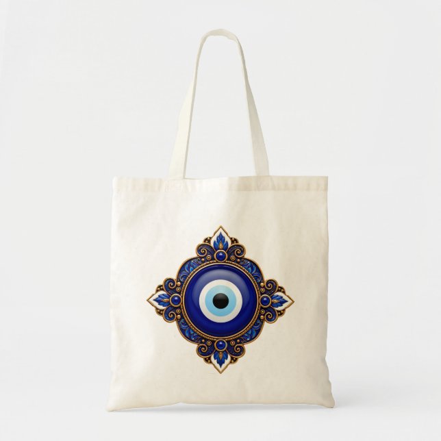 Blue Evil Eye Design Tote Bag (Front)