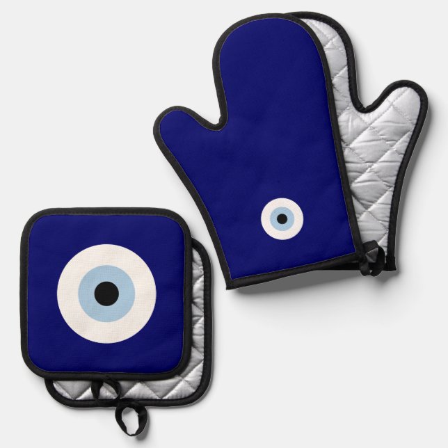 Blue Evil Eye Good luck & Protection Symbol Oven Mitt & Pot Holder Set (Front/Back)