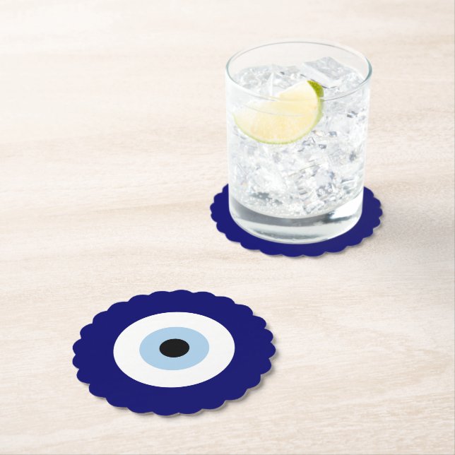 Blue Evil Eye Good luck & Protection Symbol Paper Coaster (Insitu)