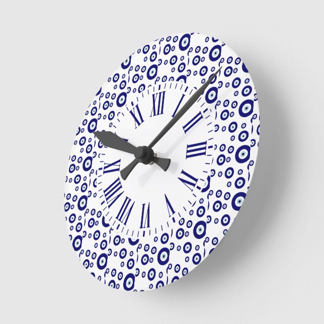 Blue Evil Eye Good luck & Protection Symbol Round Clock (Angle)