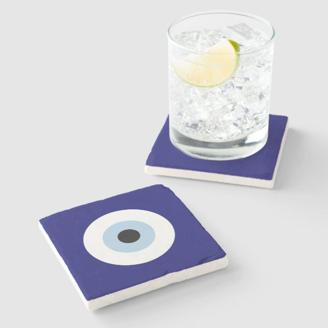 Blue Evil Eye Good luck & Protection Symbol Stone Coaster (Side)
