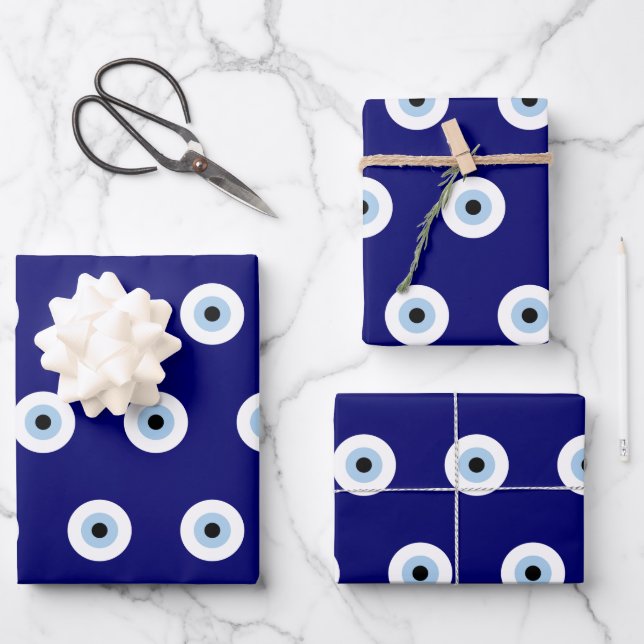 Blue Evil Eye Good luck & Protection Symbol Wrapping Paper Sheet (Front)