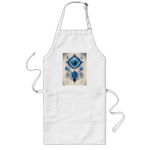 Blue Evil Eye Ink Illustration – Protective Symbol Long Apron