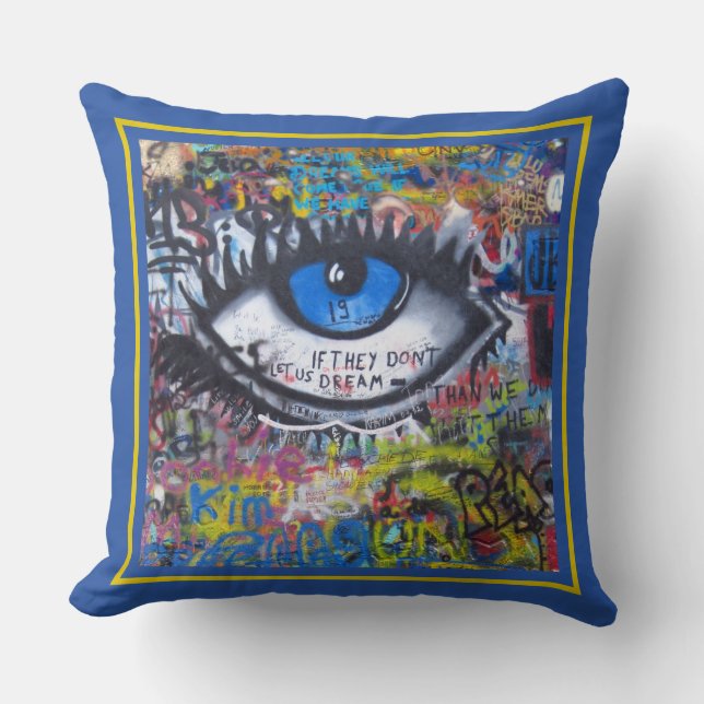 Blue evil eye modern graffiti  cushion (Front)