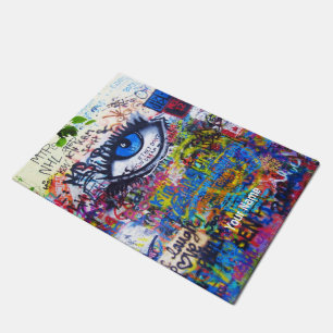 Blue evil eye modern graffiti doormat