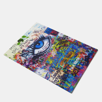 Blue evil eye modern graffiti doormat