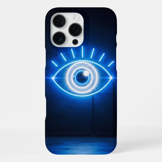 Blue Evil Eye Neon Light Sign in the Dark iPhone Case (Back)