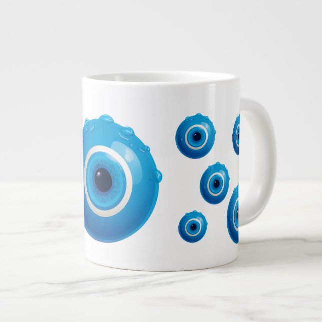 Blue Evil Eye Protection Large Coffee Mug (Front Right)