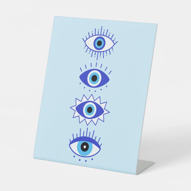 Blue Evil Eyes Energy Meditation Hamsa  Mystical Pedestal Sign (Front)