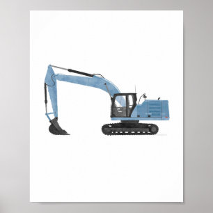 Blue Excavator Contruction Kids Room Decor