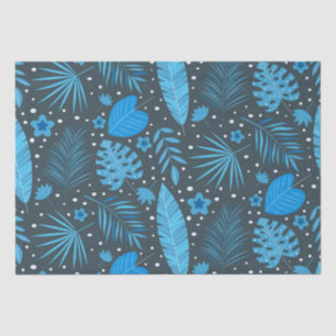 Blue Exotic Tropical Leaves and Flowers Pattern  Tissue Paper