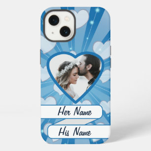 Blue Explosion of Hearts, Custom Photo Frame iPhone 13 Case