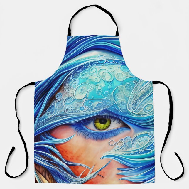 Blue Eye Abstract Fantasy Ornate Artwork Apron (Front)