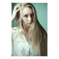 Blue Eye Blonde Girl playing with Hair