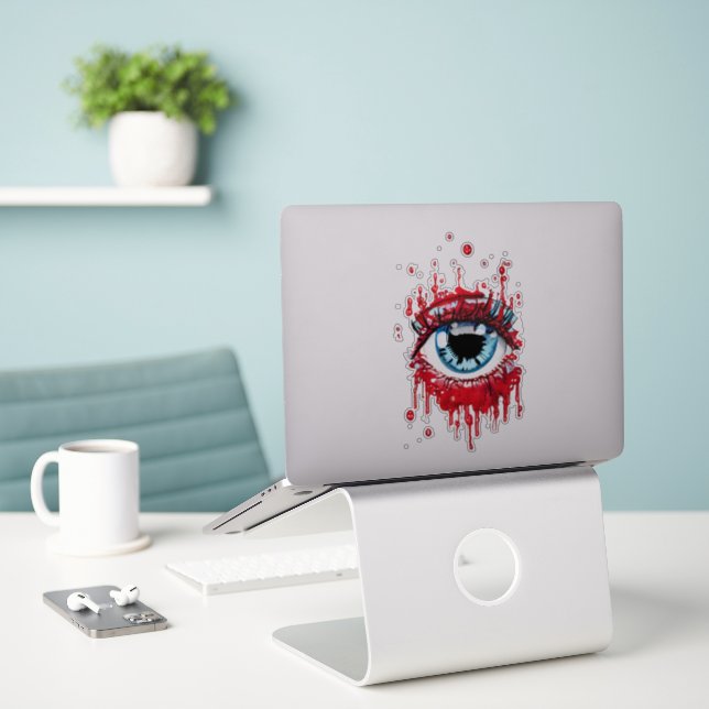 Blue Eye Dripping Blood horror art (Laptop On Desk)