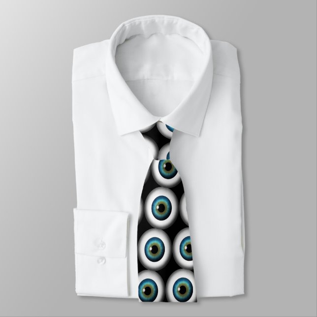 Blue Eye Eyeballs Cool Custom NeckTies Black Tie (Tied)