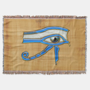 Blue Eye of Horus, Ancient Egyptian Wadjet Throw Blanket