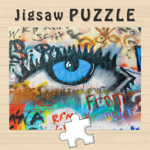 Blue Eye on Graffiti Wall Photo - Jigsaw Puzzle