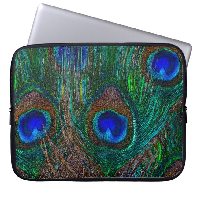 Blue Eye Peacock Feathers Stylish Decor Laptop Sleeve (Front)
