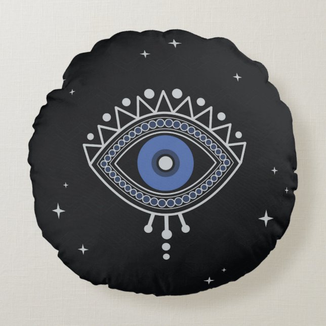 Blue eye protection magic amulet round cushion (Front)